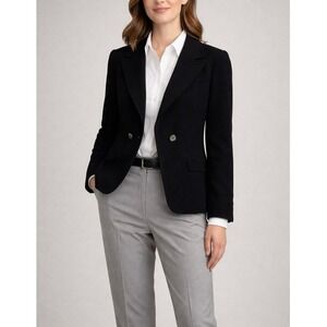 ANN TAYLOR Women's Black Two Button Blazer Flattering Rear Pleated Peplum Size 4